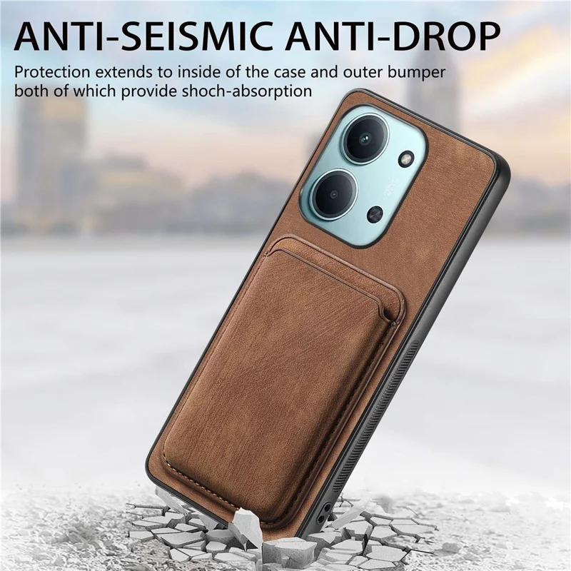 Custodia magnetica per Xiaomi Redmi 15C 5G (EU) (173 mm) / 15C 4G (EU) (173 mm) Retro in pelle + Custodia per telefono TPU con slot per schede staccabile - Marrone