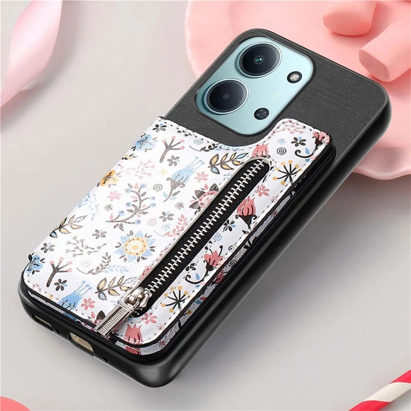 Zipper Card Holder Kickstand Case For Xiaomi Redmi 15C 5G (EU) (173mm) / 15C 4G (EU) (173mm) Leather Phone Cover with RFID Blocking - Black