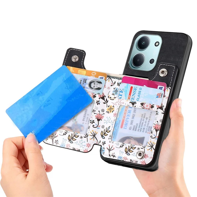 Zipper Card Holder Kickstand Case For Xiaomi Redmi 15C 5G (EU) (173mm) / 15C 4G (EU) (173mm) Leather Phone Cover with RFID Blocking - Black