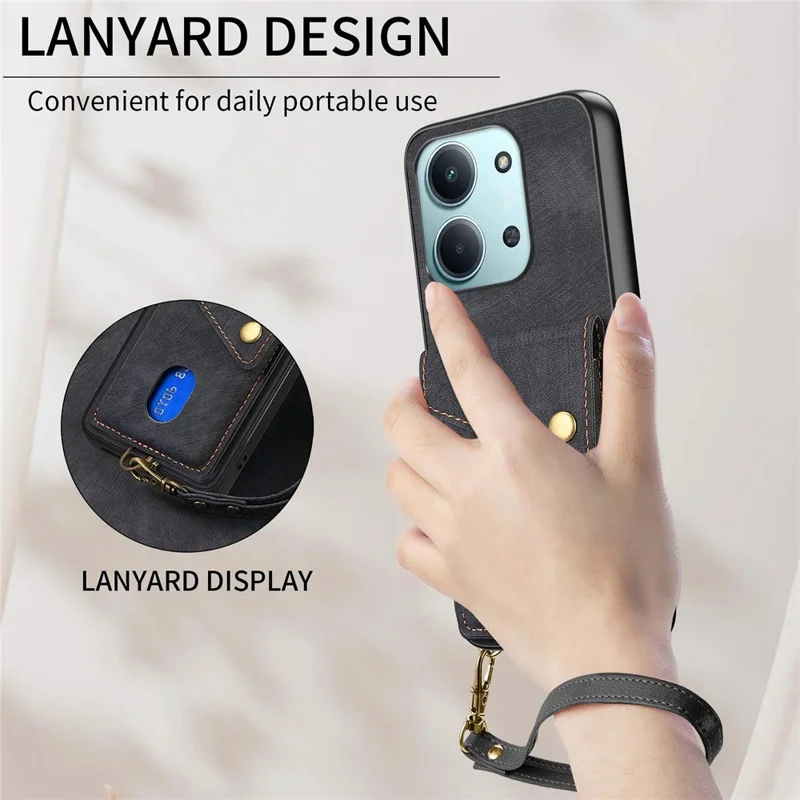 Per Xiaomi Redmi 15C 4G (EU) (173mm) / 15C 5G (EU) (173mm) Custodia con Porta Carte Supporto Custodia in Pelle per Telefono - Nero