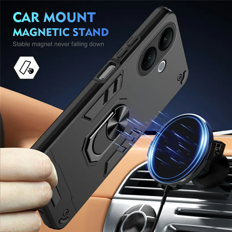 For vivo V60 Lite 4G / 5G Case PC + TPU Drop Defend Phone Cover with Ring Kickstand - Black