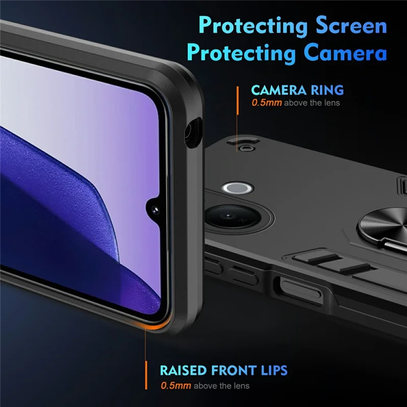 For vivo V60 Lite 4G / 5G Case PC + TPU Drop Defend Phone Cover with Ring Kickstand - Black