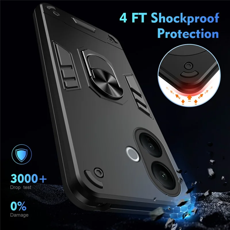 For vivo V60 Lite 4G / 5G Case PC + TPU Drop Defend Phone Cover with Ring Kickstand - Black