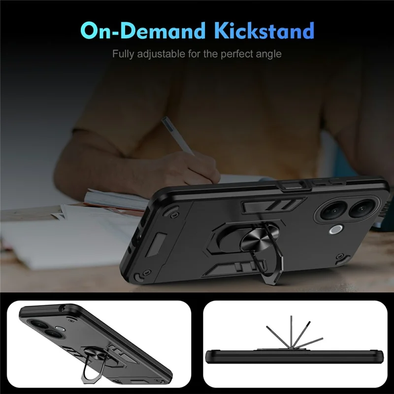 For vivo V60 Lite 4G / 5G Case PC + TPU Drop Defend Phone Cover with Ring Kickstand - Black