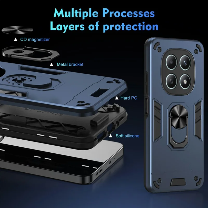 Capa para Xiaomi Redmi Note 15 5G (China) PC + TPU Defesa contra Quedas com Suporte de Anel - Azul