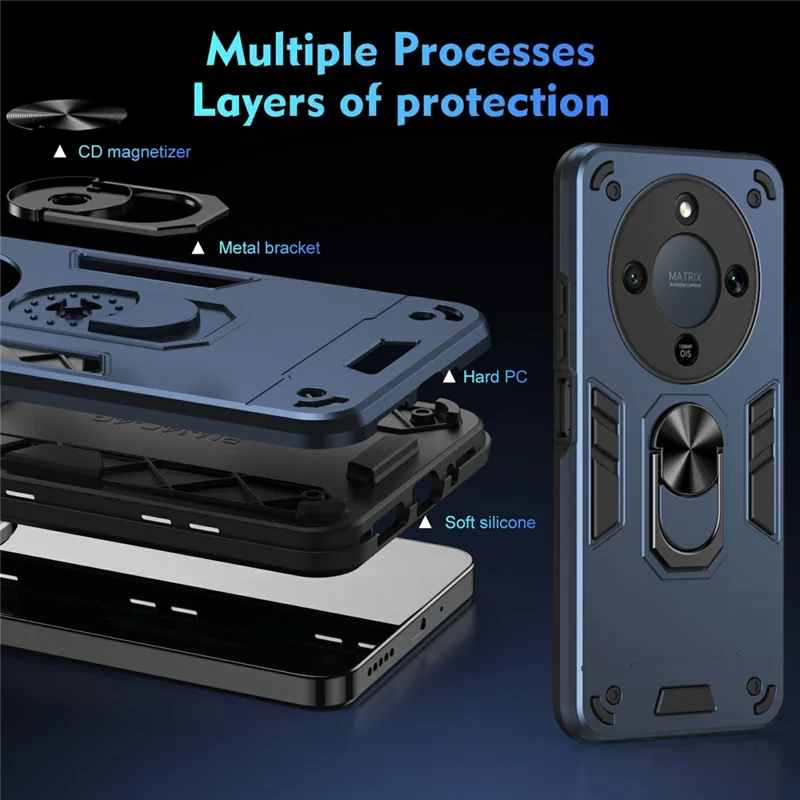 Чехол для телефона For Honor X9d 5G / X70 5G PC + TPU Drop Defend с кольцевой подставкой - синий