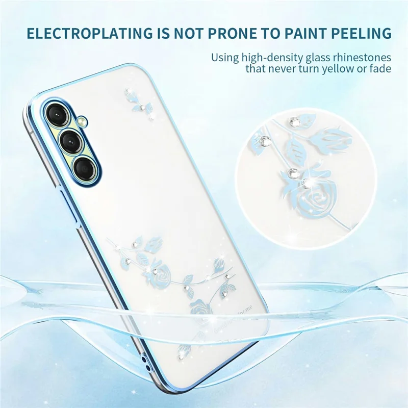 KADEM Per Samsung Galaxy A15 5G Custodia Fiore Decorazione Rhinestone TPU Cover per Telefono - Blu