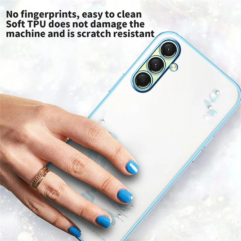 KADEM Funda para Samsung Galaxy A36 5G Funda Flor Decoración de Rhinestone TPU Cubierta de Teléfono - Azul