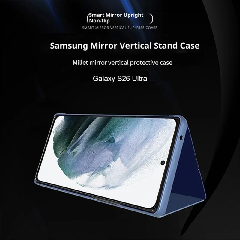 Samsung Galaxy S26 Ultra Funda Ventana Vista Soporte de Cuero Flip Cubierta de Teléfono - Azul