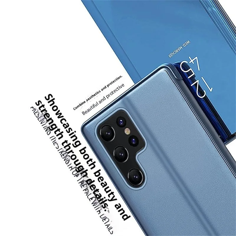 Samsung Galaxy S26 Ultra Funda Ventana Vista Soporte de Cuero Flip Cubierta de Teléfono - Azul