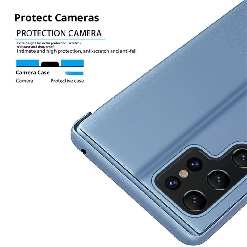 Samsung Galaxy S26 Ultra Funda Ventana Vista Soporte de Cuero Flip Cubierta de Teléfono - Azul