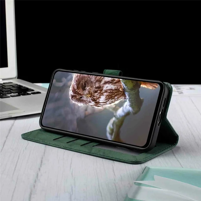 Für Samsung Galaxy A56 5G Lederhülle Schmetterling Blume Geprägt Geldbörse Ständer Flip Handyhülle mit Handgelenkschlaufe - Grün