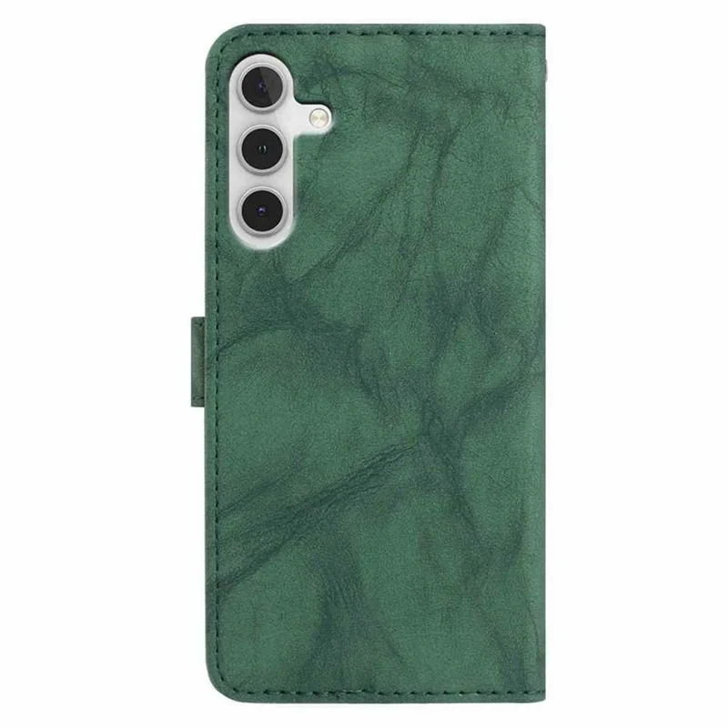 Für Samsung Galaxy A56 5G Lederhülle Schmetterling Blume Geprägt Geldbörse Ständer Flip Handyhülle mit Handgelenkschlaufe - Grün