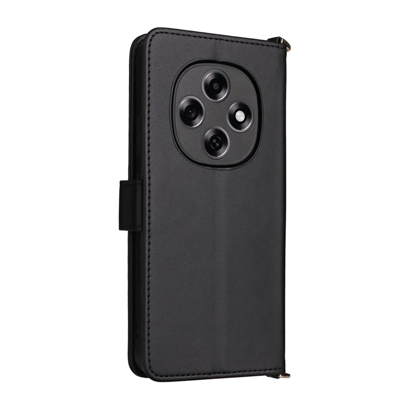 For Oppo F31 Pro 5G / A6 Pro 5G (China) Leather Case Stand Wallet Phone Cover with Shoulder / Wrist Strap - Black