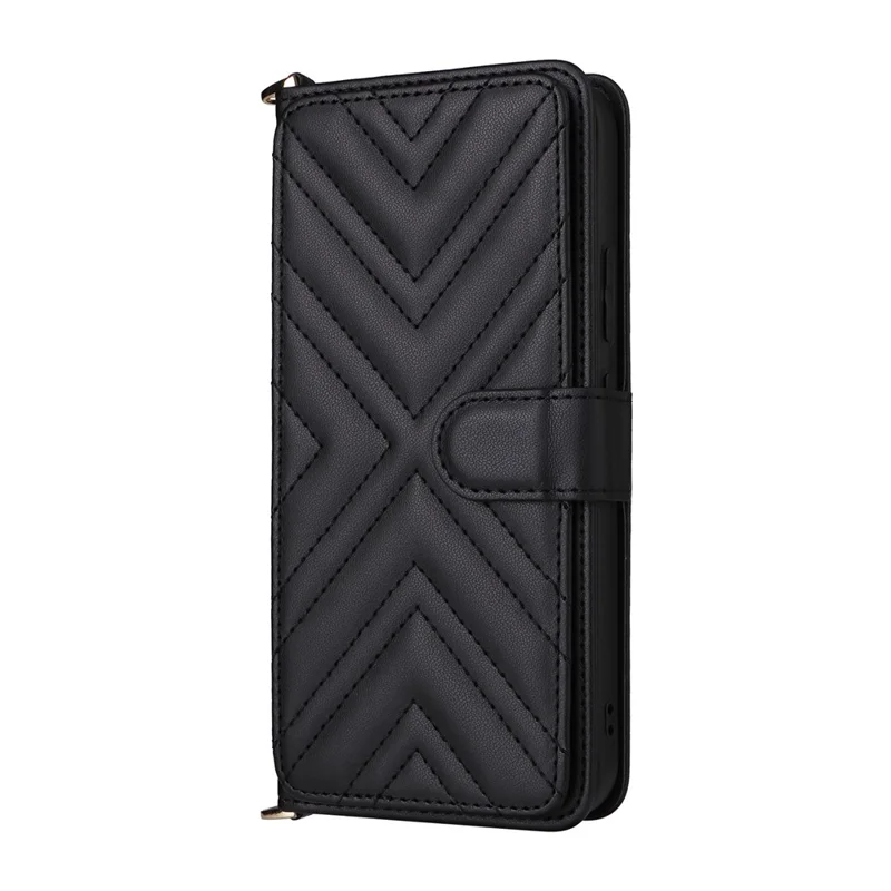 For Oppo F31 Pro 5G / A6 Pro 5G (China) Leather Case Stand Wallet Phone Cover with Shoulder / Wrist Strap - Black