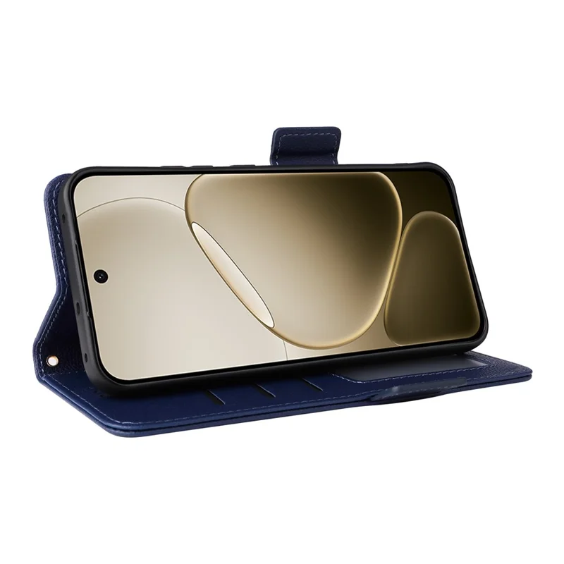 For Oppo F31 Pro 5G / A6 Pro 5G (China) Case Litchi Texture Wallet Leather Phone Cover with Wrist Strap - Dark Blue