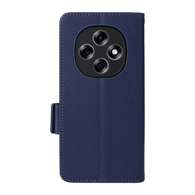 For Oppo F31 Pro 5G / A6 Pro 5G (China) Case Litchi Texture Wallet Leather Phone Cover with Wrist Strap - Dark Blue