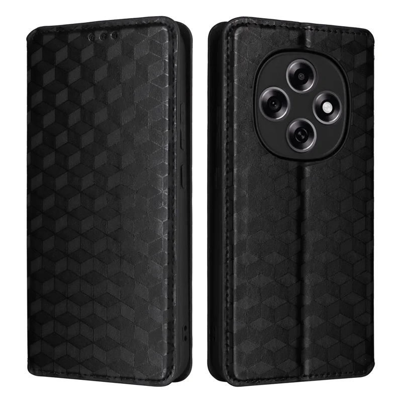 For Oppo F31 Pro 5G / A6 Pro 5G (China) Case Wallet Rhombus Imprinted Leather Phone Cover - Black