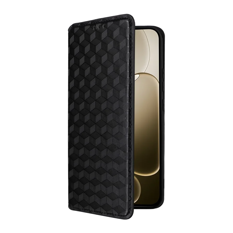 For Oppo F31 Pro 5G / A6 Pro 5G (China) Case Wallet Rhombus Imprinted Leather Phone Cover - Black