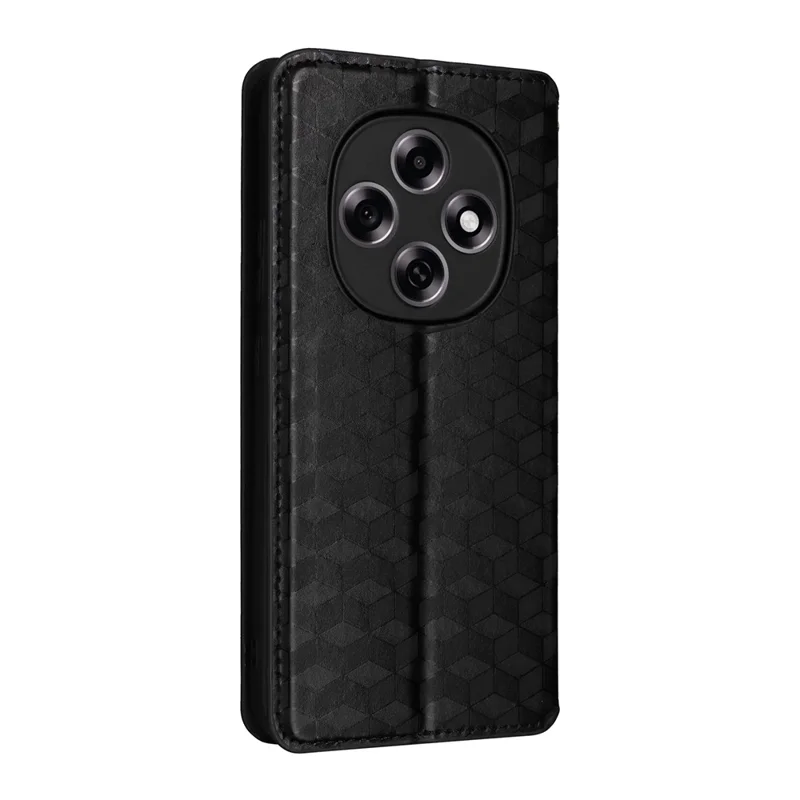 For Oppo F31 Pro 5G / A6 Pro 5G (China) Case Wallet Rhombus Imprinted Leather Phone Cover - Black