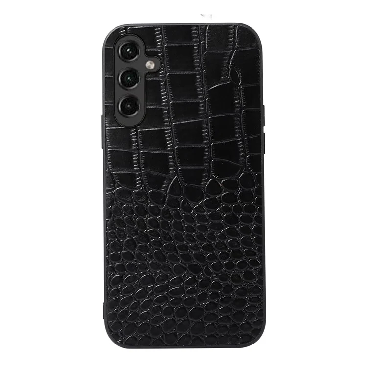 Pour Samsung Galaxy A14 5G Crocodile Texture Téléphone Case de Téléphone Absorbant de Couverture pc Revêtement en Cuir Vache Véritable Couverture pc + Tpu - le Noir