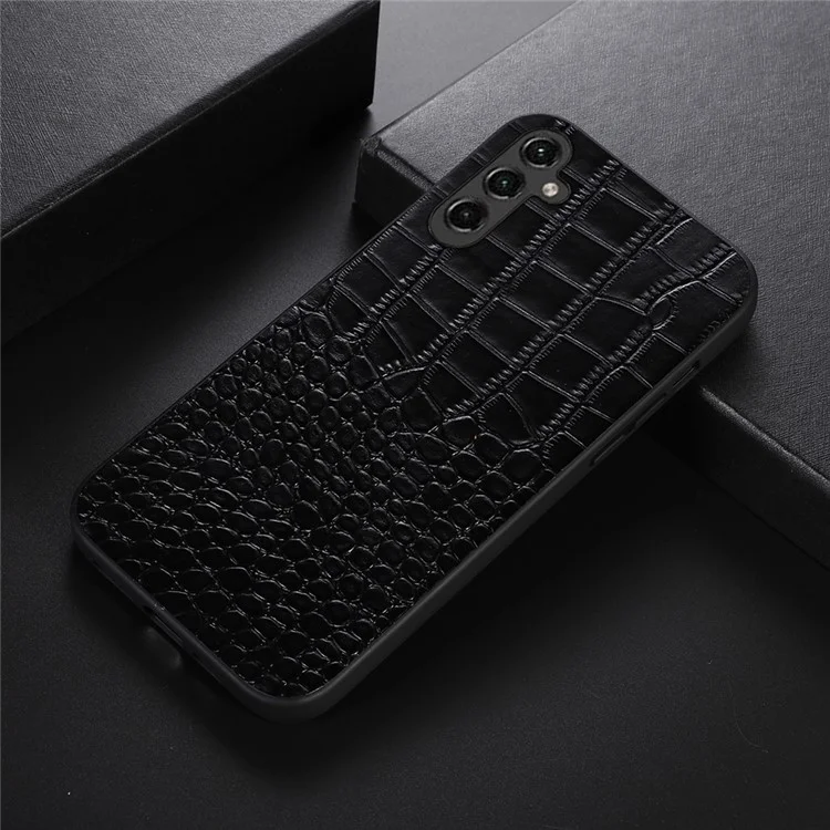Pour Samsung Galaxy A14 5G Crocodile Texture Téléphone Case de Téléphone Absorbant de Couverture pc Revêtement en Cuir Vache Véritable Couverture pc + Tpu - le Noir