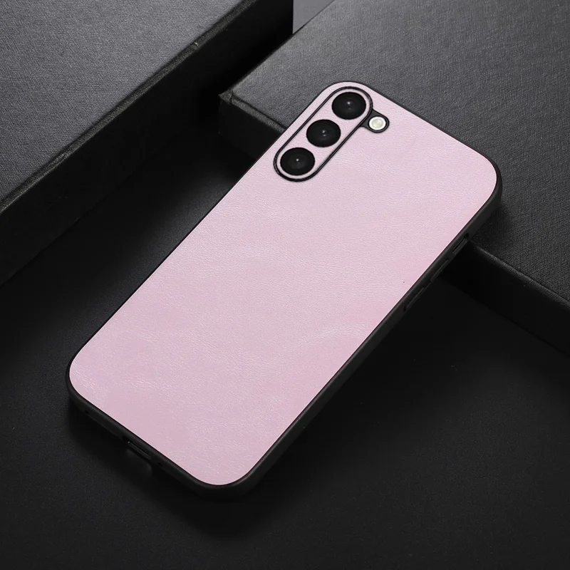 For Samsung Galaxy S23+ Impact Resistant Cowhide Texture PU Leather Coating Phone Case Hard PC Soft TPU Cover - Pink