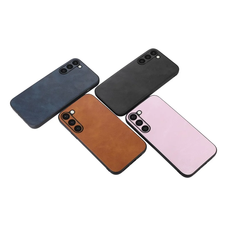 For Samsung Galaxy S23+ Impact Resistant Cowhide Texture PU Leather Coating Phone Case Hard PC Soft TPU Cover - Pink
