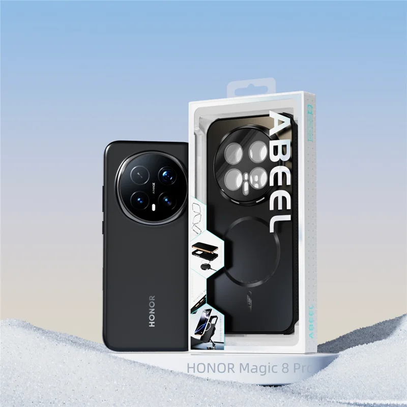 ABEEL لجهاز Honor Magic8 Pro 5G غطاء هاتف متوافق مع MagSafe من مادة TPU وPC، غطاء خلفي مات مزود بفيلم عدسة وتبريد - أسود