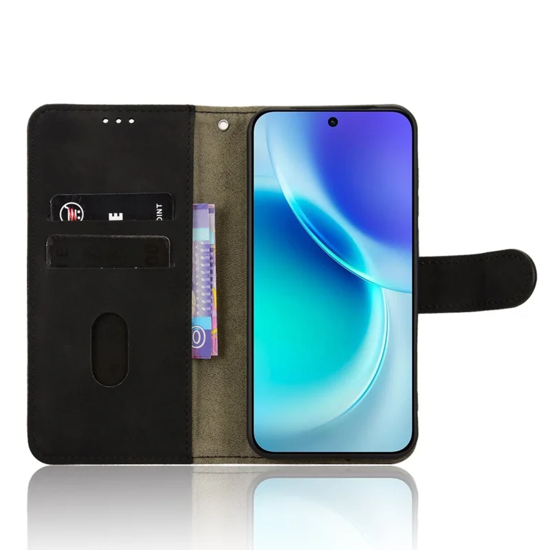 For vivo X300 5G Leather Case Skin Feel Anti Drop Wallet Flip Phone Cover - Black