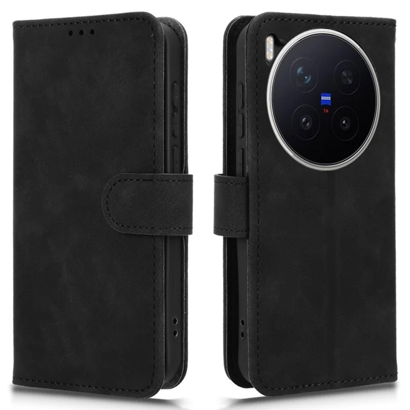 For vivo X300 Pro 5G Leather Case Skin Feel Anti Drop Wallet Flip Phone Cover - Black
