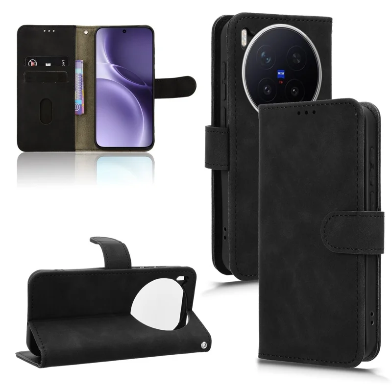 For vivo X300 Pro 5G Leather Case Skin Feel Anti Drop Wallet Flip Phone Cover - Black