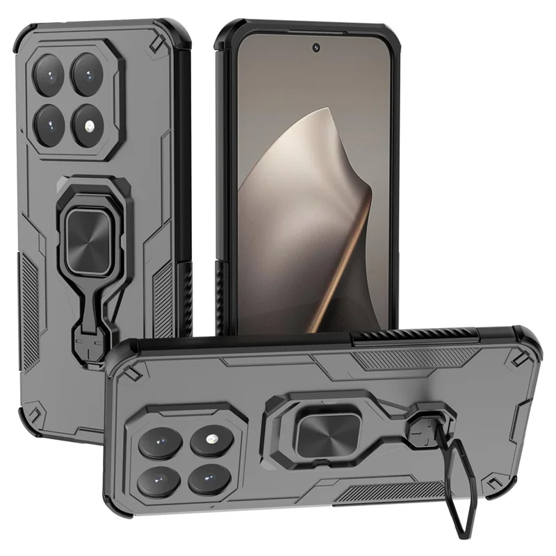 For Xiaomi 15T Case Rotatable Ring Kickstand PC + TPU Shockproof Phone Cover - Black
