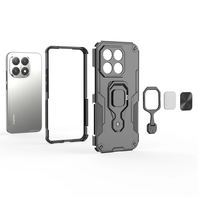 For Xiaomi 15T Case Rotatable Ring Kickstand PC + TPU Shockproof Phone Cover - Black