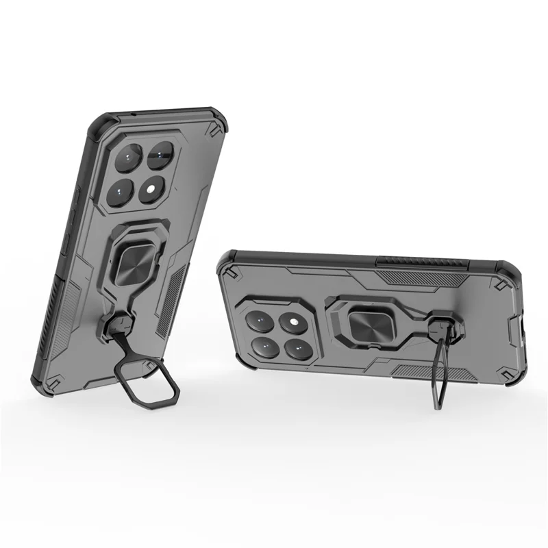 For Xiaomi 15T Case Rotatable Ring Kickstand PC + TPU Shockproof Phone Cover - Black