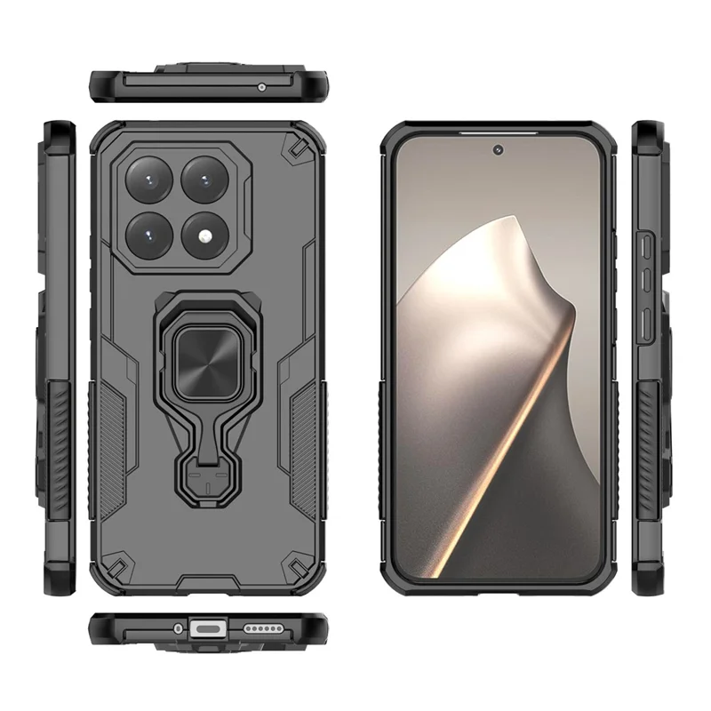 For Xiaomi 15T Case Rotatable Ring Kickstand PC + TPU Shockproof Phone Cover - Black