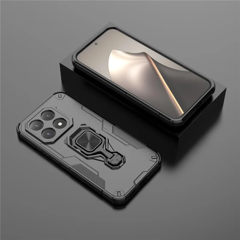 For Xiaomi 15T Case Rotatable Ring Kickstand PC + TPU Shockproof Phone Cover - Black