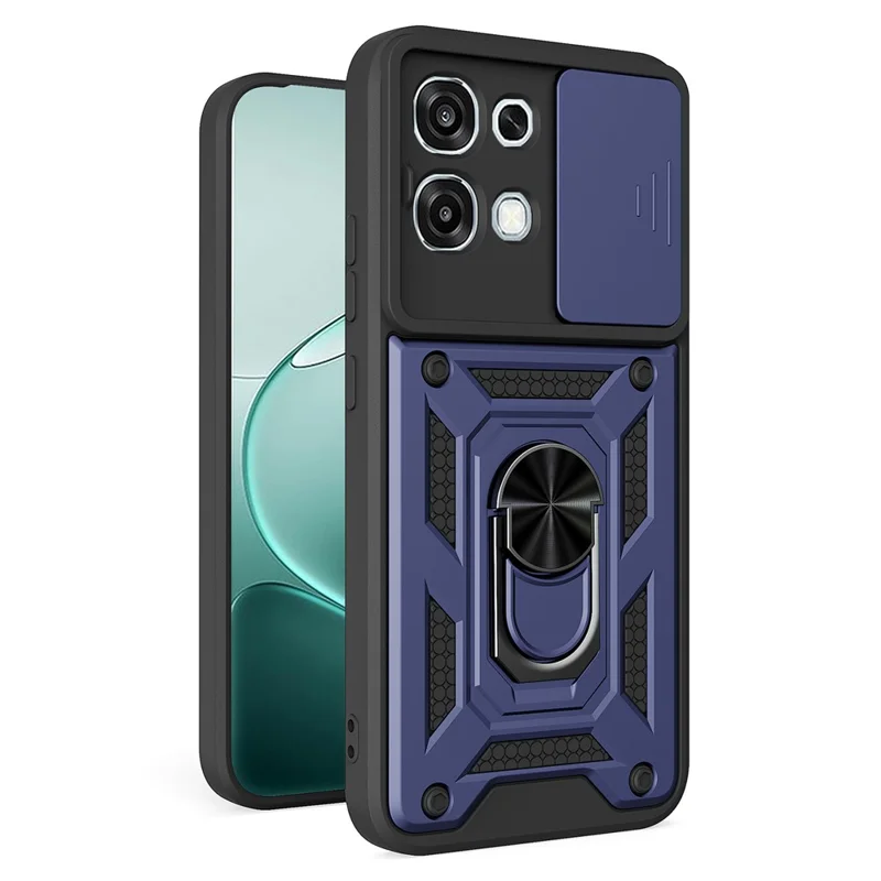 Étui pour Oppo A6 Pro 5G / 4G / F31 5G avec couvercle de caméra coulissante, coque de protection en PC + TPU avec support - Bleu