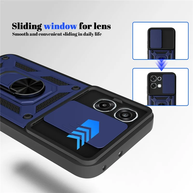 Étui pour Oppo A6 Pro 5G / 4G / F31 5G avec couvercle de caméra coulissante, coque de protection en PC + TPU avec support - Bleu