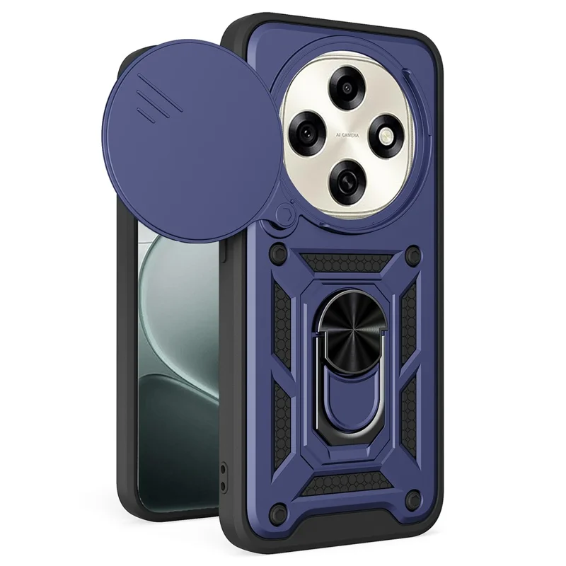 Custodia per Oppo F31 Pro 5G con coperchio della fotocamera scorrevole PC + Custodia per telefono TPU con supporto - Blu