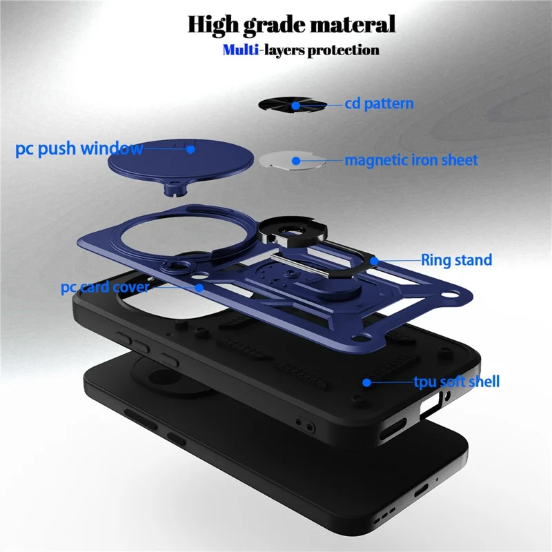 Custodia per Oppo F31 Pro 5G con coperchio della fotocamera scorrevole PC + Custodia per telefono TPU con supporto - Blu