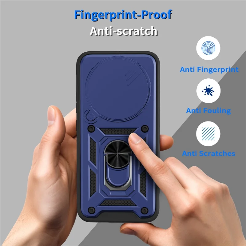Custodia per Oppo F31 Pro 5G con coperchio della fotocamera scorrevole PC + Custodia per telefono TPU con supporto - Blu