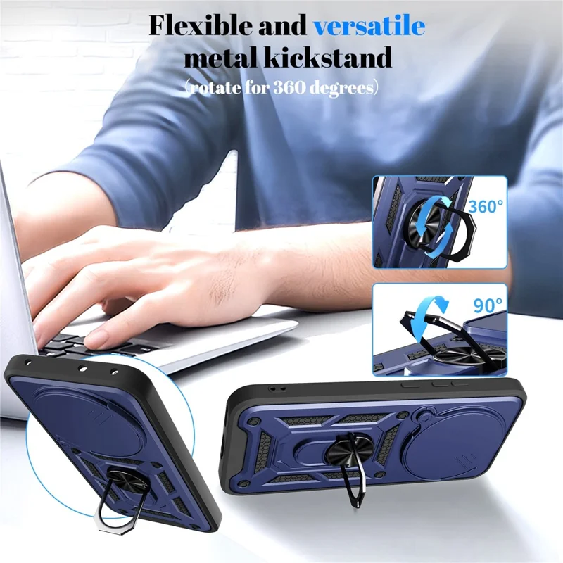 Custodia per Oppo F31 Pro 5G con coperchio della fotocamera scorrevole PC + Custodia per telefono TPU con supporto - Blu