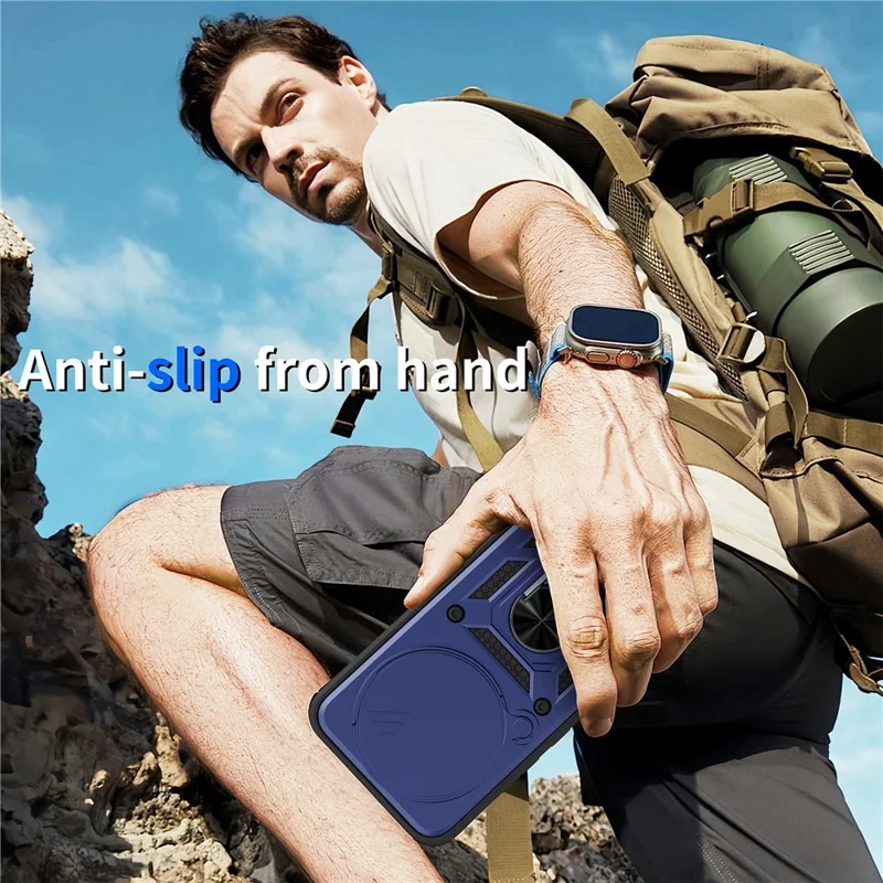 Custodia per Oppo F31 Pro 5G con coperchio della fotocamera scorrevole PC + Custodia per telefono TPU con supporto - Blu