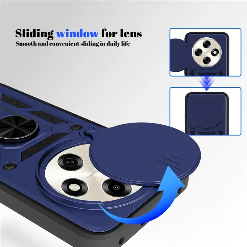 Custodia per Oppo F31 Pro 5G con coperchio della fotocamera scorrevole PC + Custodia per telefono TPU con supporto - Blu