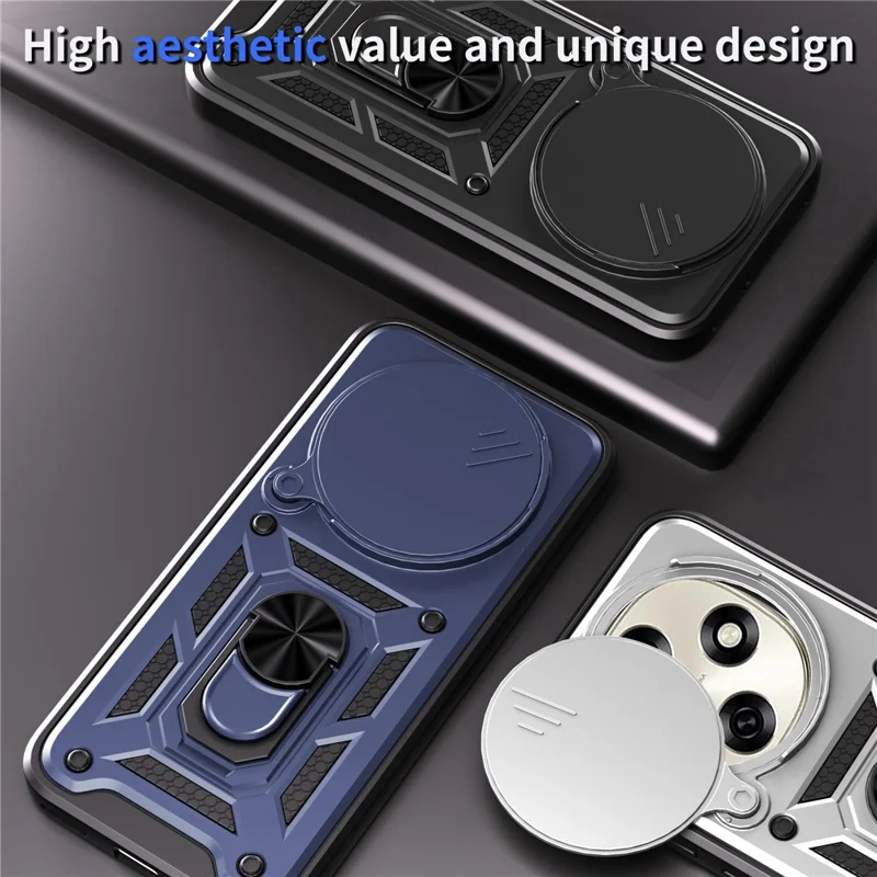 Custodia per Oppo F31 Pro 5G con coperchio della fotocamera scorrevole PC + Custodia per telefono TPU con supporto - Blu