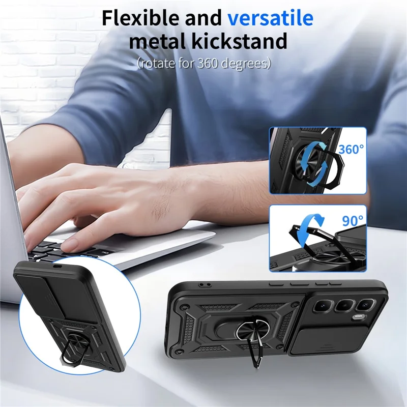 Funda Infinix Hot 60 Pro 4G con tapa deslizante para cámara, cubierta de teléfono de PC + TPU con soporte, color negro