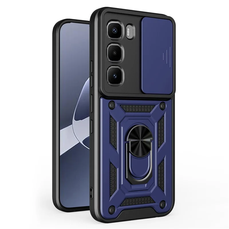 Чехол для Infinix Hot 60 Pro 4G с выдвижной крышкой для камеры, ПК + TPU подставка, синий