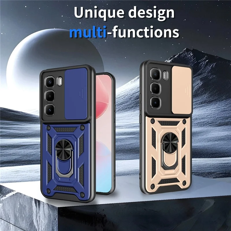 Чехол для Infinix Hot 60 Pro 4G с выдвижной крышкой для камеры, ПК + TPU подставка, синий