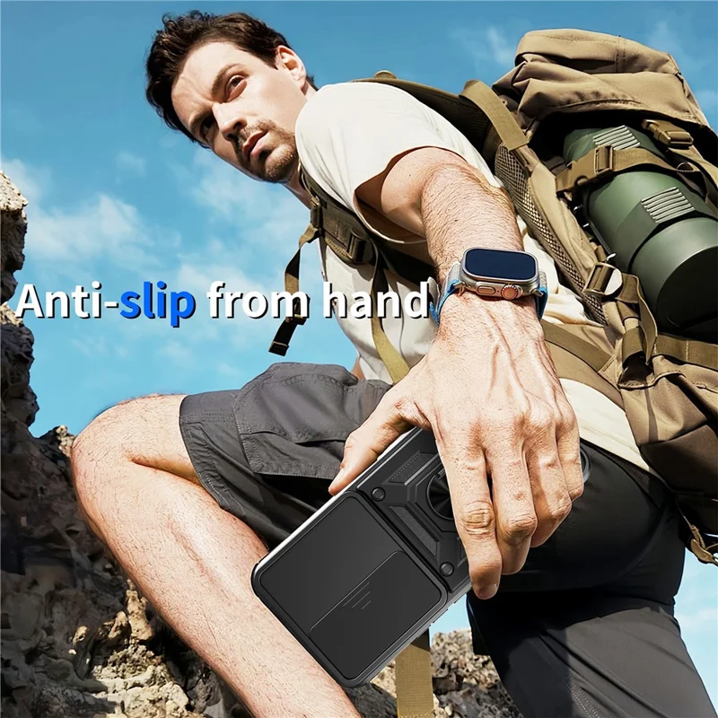 Чехол для Infinix Hot 60 Pro 4G с выдвижной крышкой для камеры, ПК + TPU подставка, синий